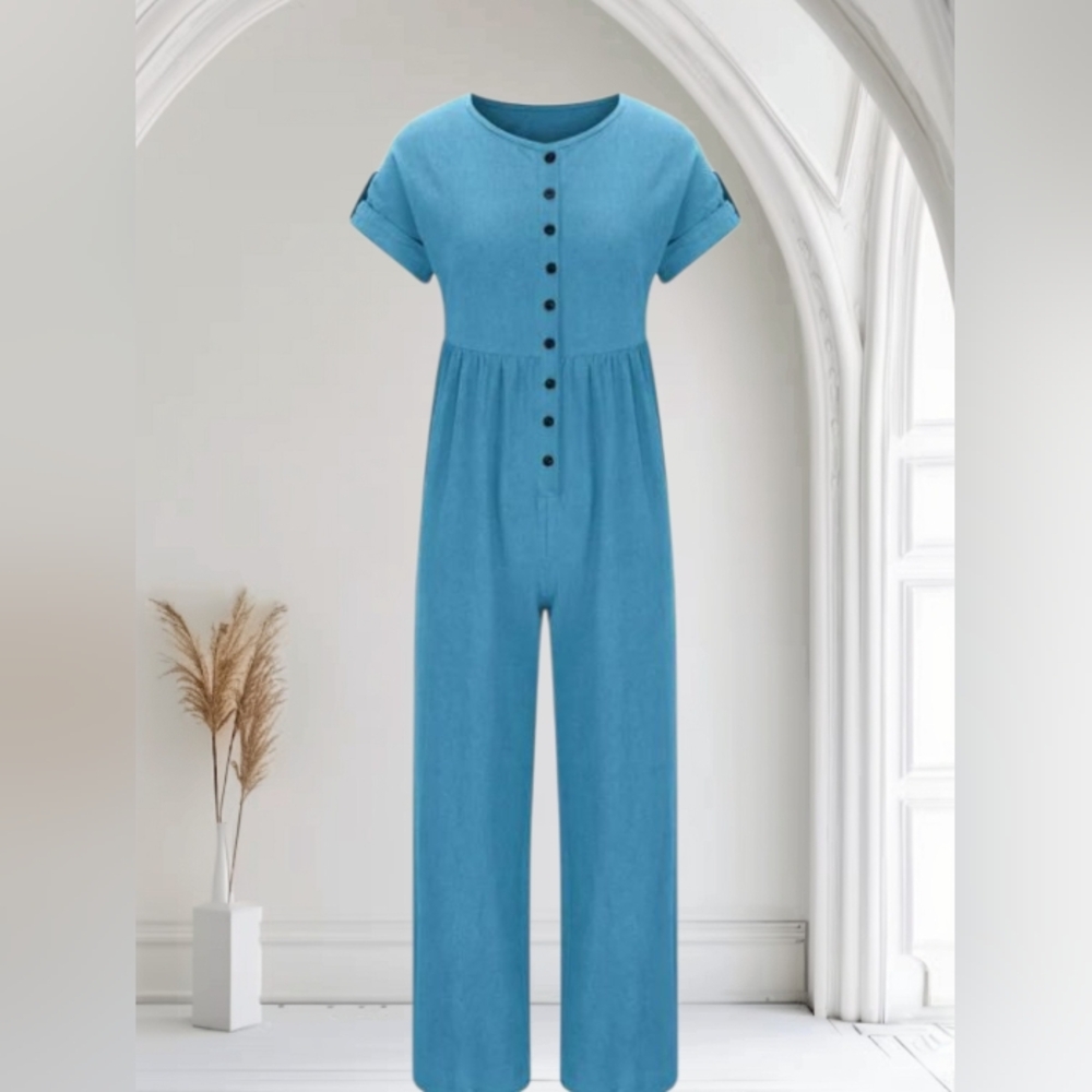 MISSLOOK Blue Button-Up Jumpsuit Size XL LNC